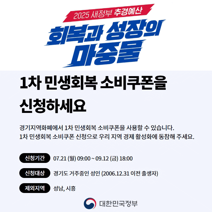 경기도민이라면 꼭 알아야 할 1차 민생회복 소비쿠폰! 시군별 신청방법부터 주의사항까지 한눈에 확인하고, 경기지역화폐로 혜택 받는 똑똑한 소비생활을 시작하세요.
